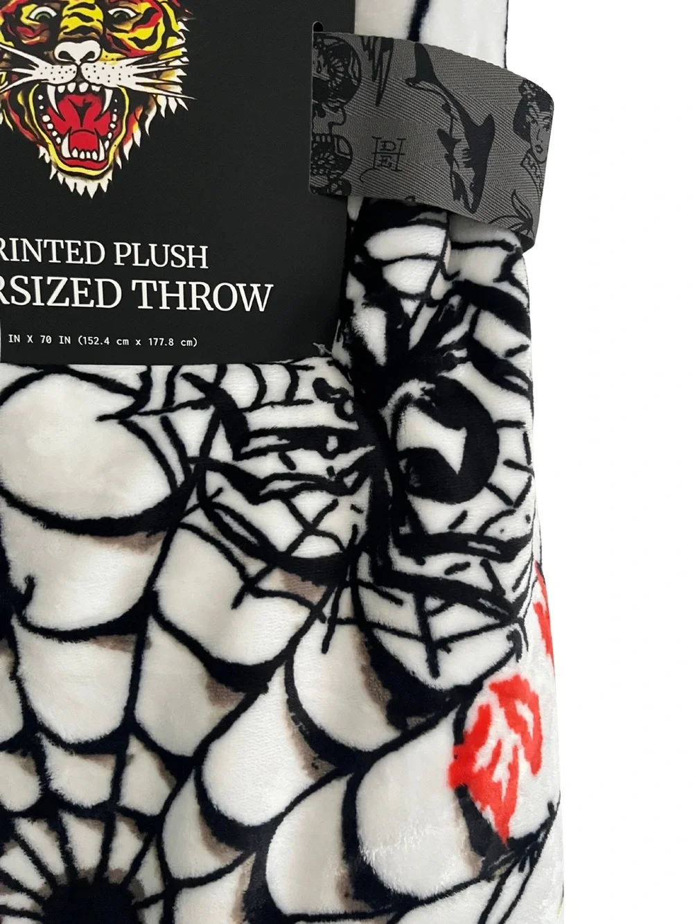Ed Hardy Oversized Plush Throw Blanket Spiderweb Skull Tattoo Print